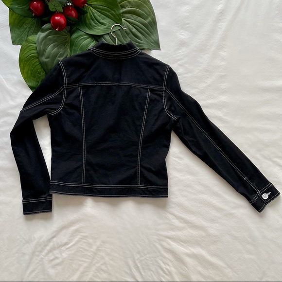 SO Black Jacket w/Contrast Stitching, Wt. Buttons & Flower Fabric Liner L (J) - Picture 2 of 10